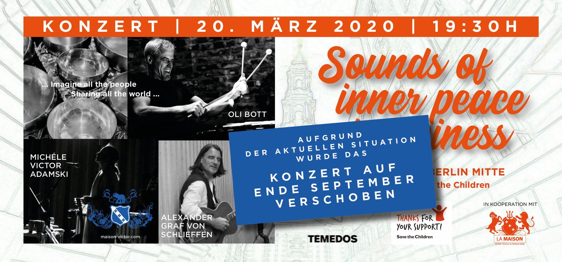 SAVE THE DATE - Sounds of inner peace & happiness Konzert Flyer